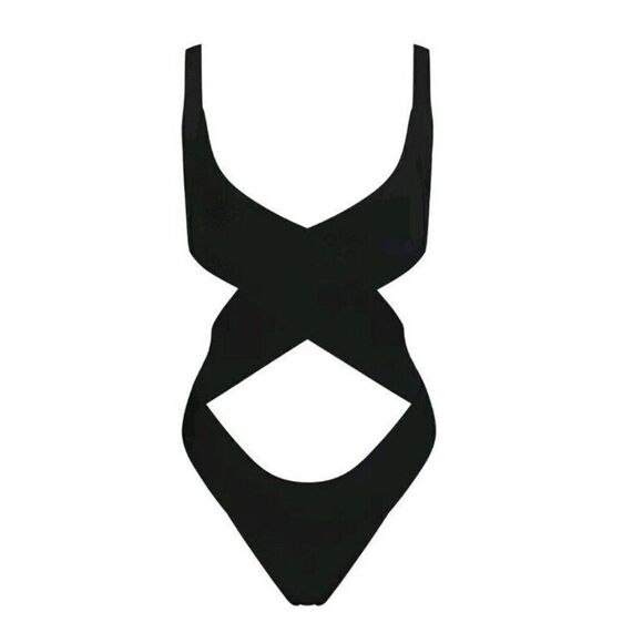 SKIMS Knit‎ Swim Bandage Monokini  1 Piece Bodysuit Sz 4x Onyx MSRP $108 NWT - Picture 1 of 10